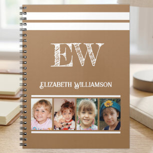 Add initials name 4 photos brown white notebook