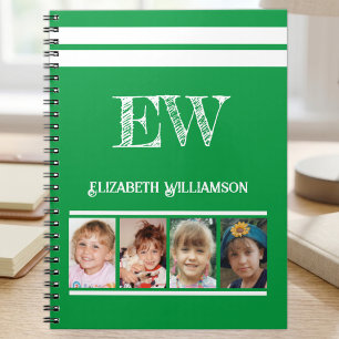 Add initials name 4 photos green white notebook