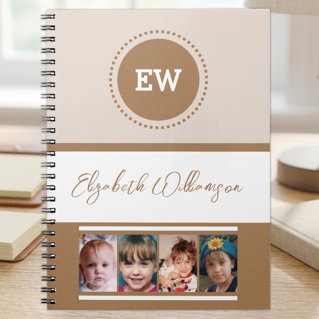 Add initials name 4 photos white brown notebook (Creator Uploaded)