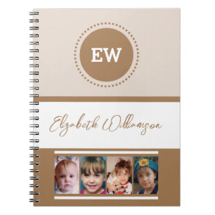 Add initials name 4 photos white brown notebook
