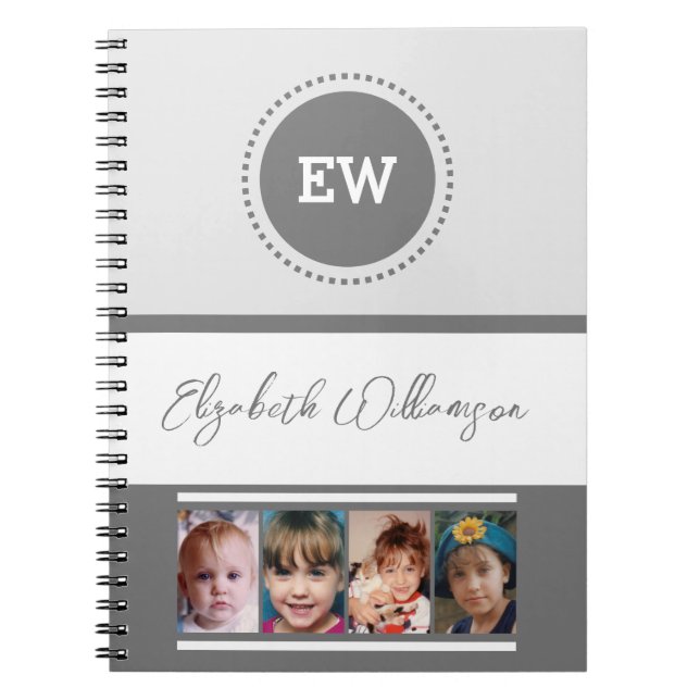 Add initials name 4 photos white grey notebook (Front)