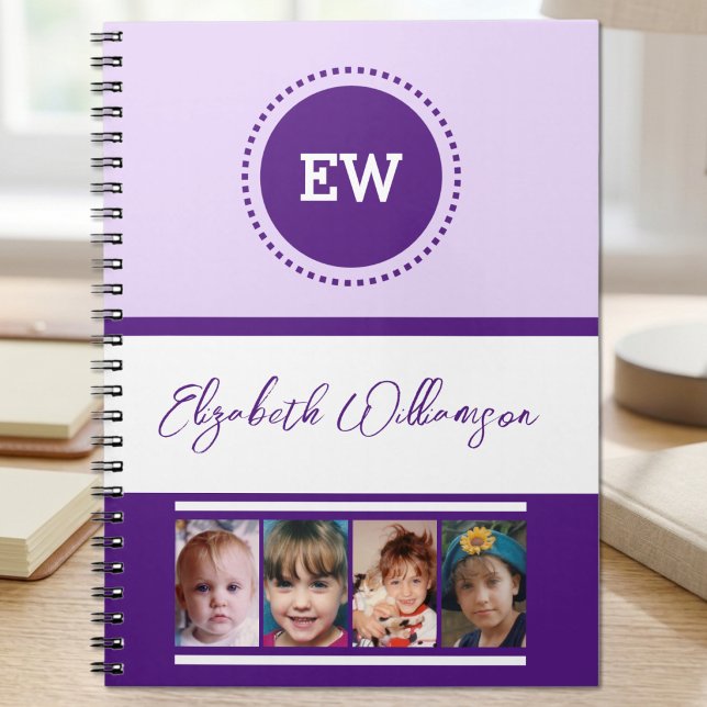 Add initials name 4 photos white purple notebook (Creator Uploaded)