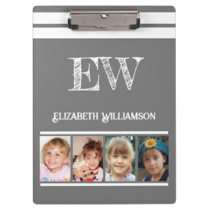 Add initials name 8 photos grey white clipboard