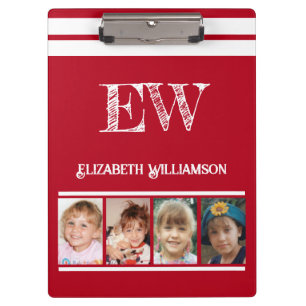 Add initials name 8 photos red white clipboard