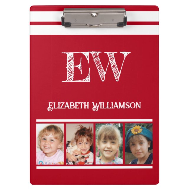 Add initials name 8 photos red white clipboard (Front)