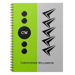 Add initials name green and grey notebook