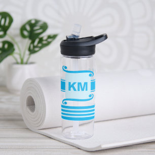 Add initials sky blue with stripes water bottle