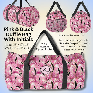 Add Initials, Soft Pink Gold Black Swirls Abstract Duffle Bag