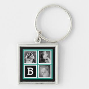 Add Instagram Photos Teal Monogram Key Ring