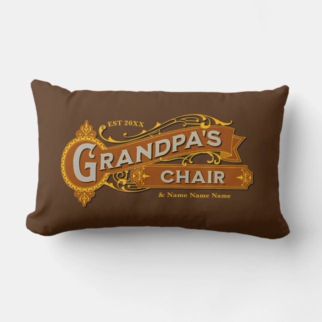 Add Kids Name Date Grandpa's Chair - Grandfather  Lumbar Cushion (Front)