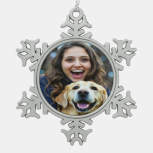 Add Labrador Retriever Photo Personalise Snowflake Pewter Christmas Ornament