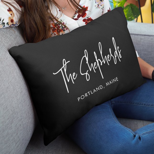 Add Last Name Trendy Modern Script Custom Colour Lumbar Cushion (Creator Uploaded)
