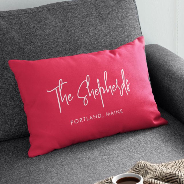 Add Last Name Trendy Modern Script Custom Colour Lumbar Cushion (Creator Uploaded)