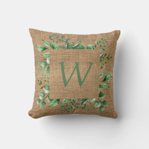 ADD LETTER -  Monogram Greenery Burlap Printed Cushion