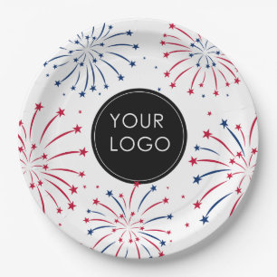 Add Logo 4th of July Business Company Fireworks Paper Plate