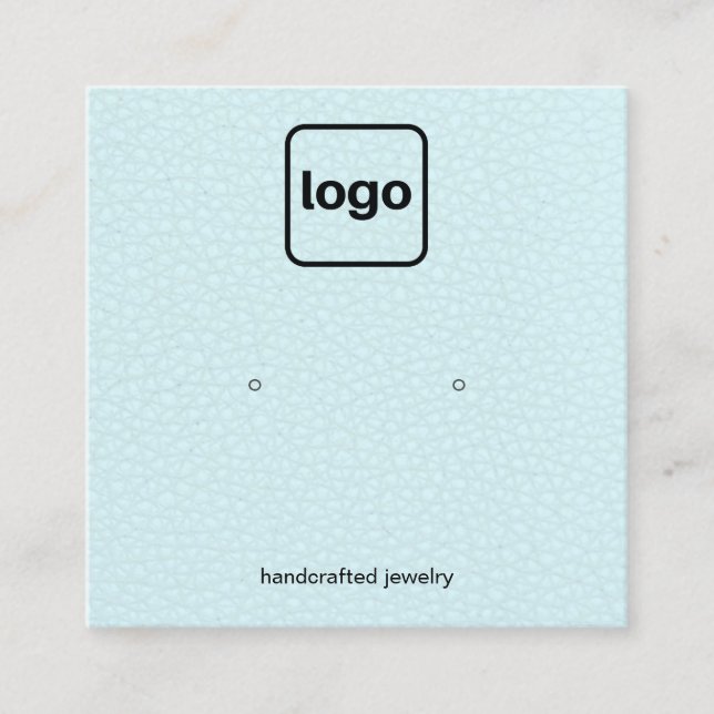 Add Logo Aqua Blue  Leather Stud Earring Display Square Business Card (Front)