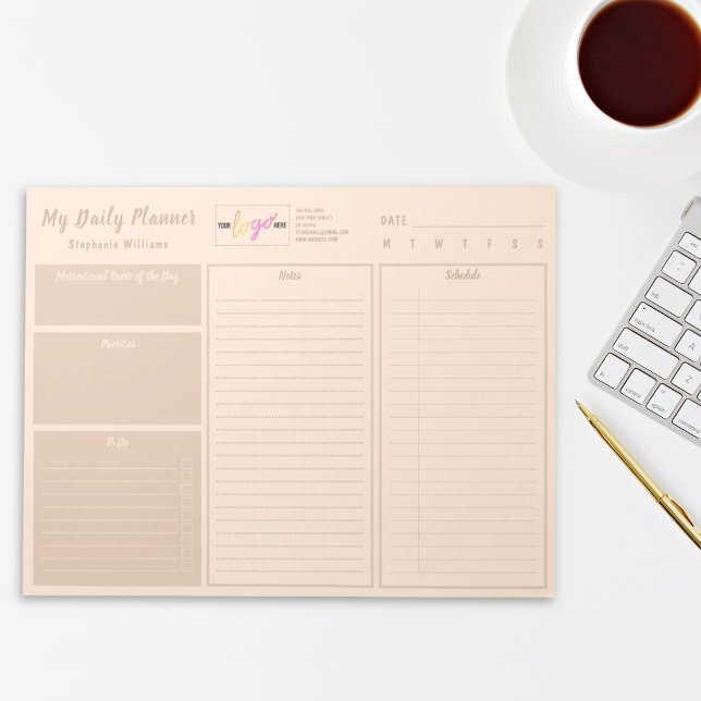 Add Logo Beige Personalised Undated Daily Planner Notepad (Creator Uploaded)