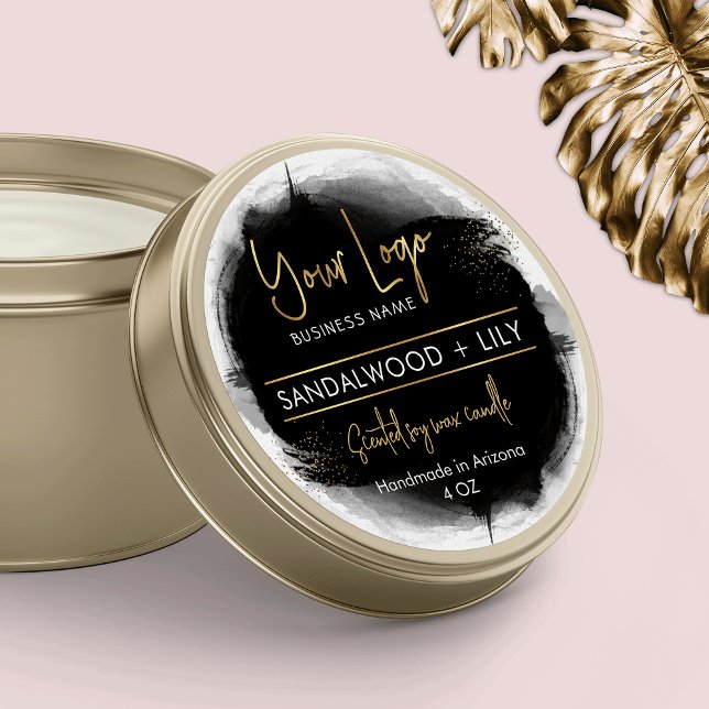 Add Logo Black & Gold Modern Product Packaging Classic Round Sticker (Creator Uploaded)