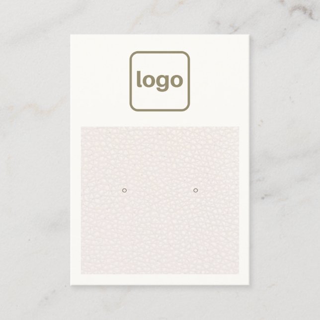 Add Logo Blush Pink Leather Earring Display  Business Card (Front)