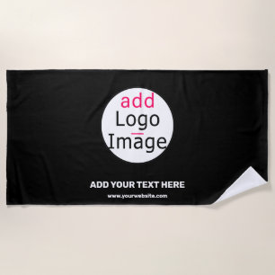 Add Logo Business Chic Customisable Black Minimal  Beach Towel