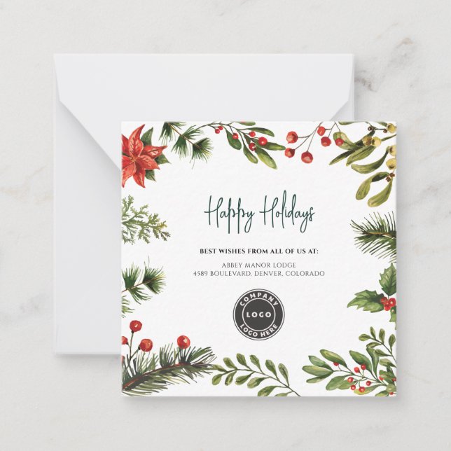 Add Logo Business Christmas Holiday Greenery Card (Front)