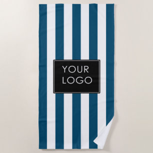 Add Logo Business Thick Stripes Blue Striped Beach Towel