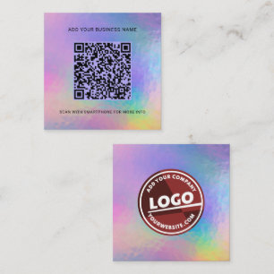 Add Logo Business Website QR Code Holographic Square Business Card