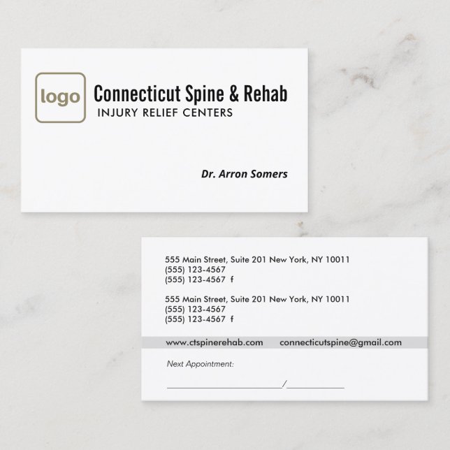 Add Logo Chiropractic Chiropractor Appointment  Bu Business Card (Front/Back)