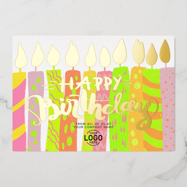 Add Logo Colourful Candles Business Happy Birthday (Front)