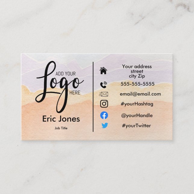 add logo Custom BUSINESS LOGO and social media Bus Business Card (Front)