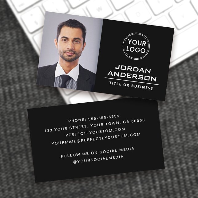 Add logo custom photo black professional business card (Creator Uploaded)
