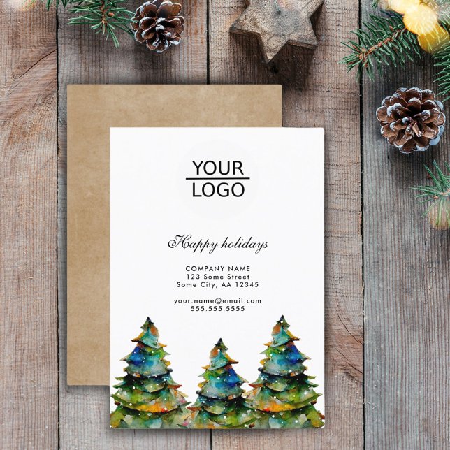 Add Logo Custom Text Christmas Pine Tree Promotion Business Card (Creator Uploaded)