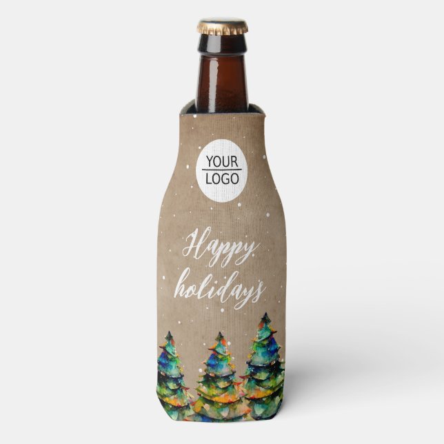 Add Logo Custom Text Christmas Tree Customer Bottle Cooler (Bottle Front)