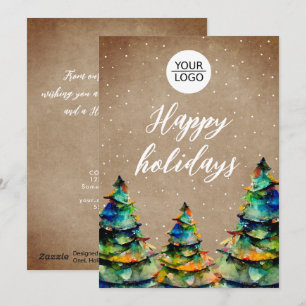 Add Logo Custom Text Christmas Tree Customer  Holiday Card