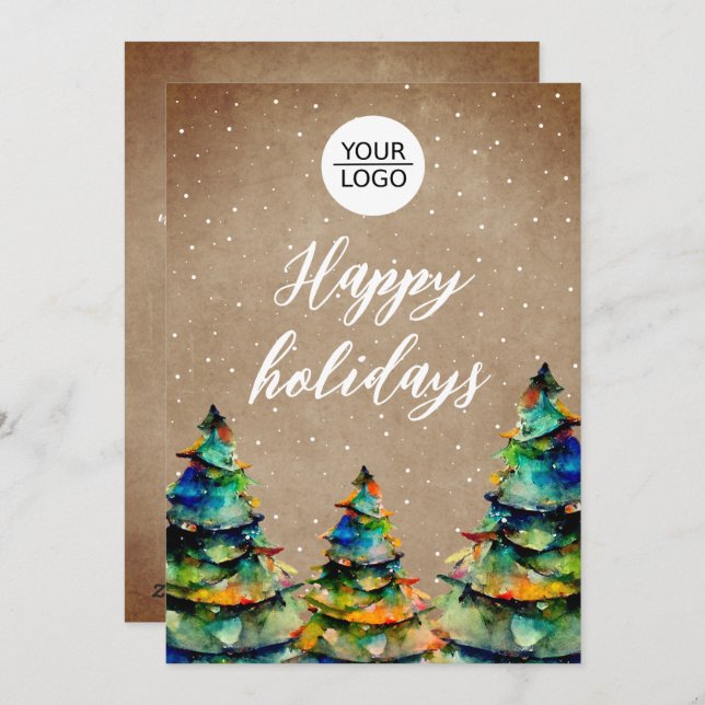 Add Logo Custom Text Christmas Tree Customer  Holiday Card (Front/Back)
