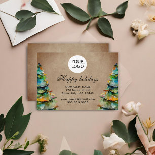 Add Logo Custom Text Christmas Tree Promotion Business Card