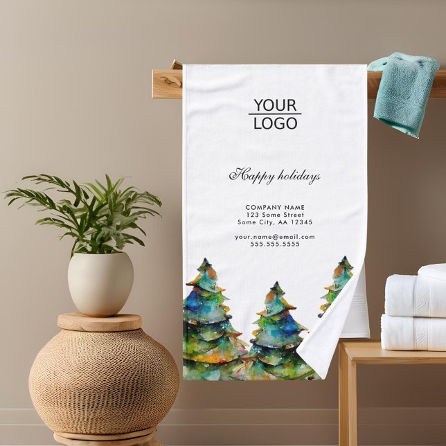 Add Logo Custom Text Christmas Tree Promotion Hand Towel (Creator Uploaded)