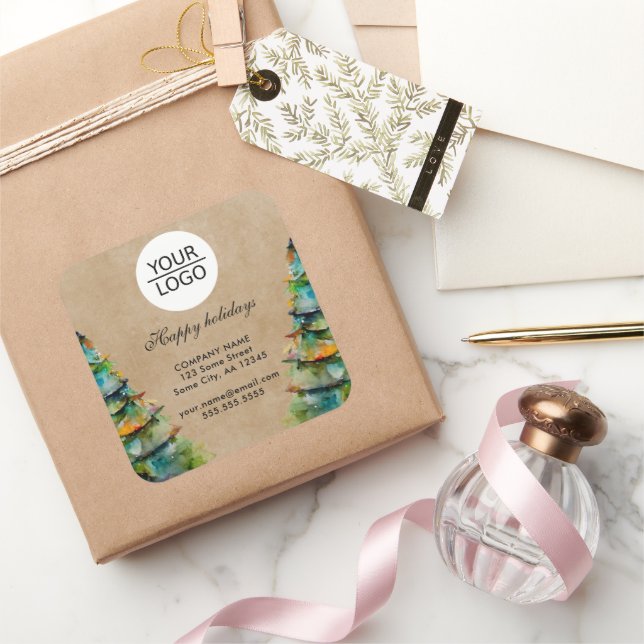 Add Logo Custom Text Christmas Tree Promotion Square Sticker (Gifting)