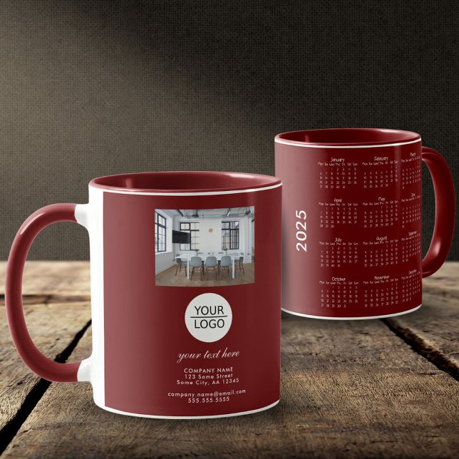 Add Logo Custom Text Company Photo 2025 Calendar Mug (Creator Uploaded)