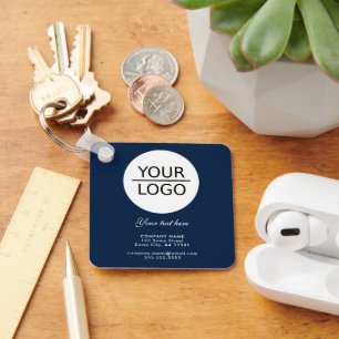Add Logo Custom Text Promotion Navy Blue Key Ring