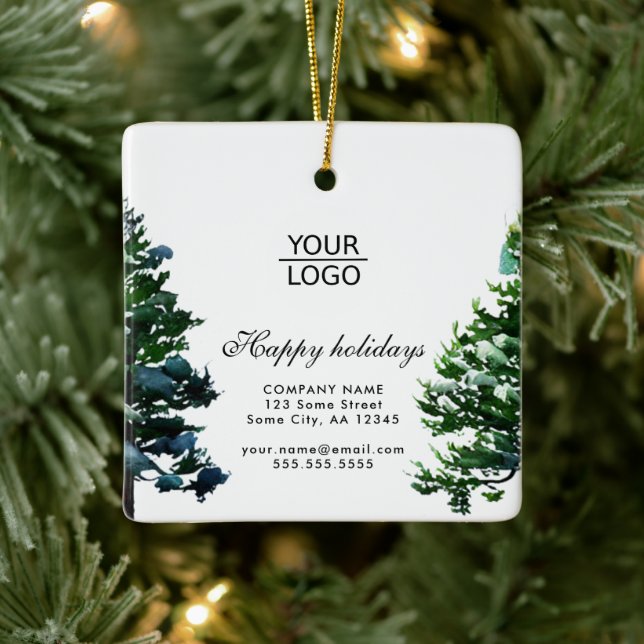 Add Logo Custom Text Snow Winter Tree Promotion Ceramic Ornament (Tree)