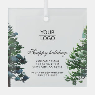 Add Logo Custom Text Snow Winter Tree Promotion Glass Tree Decoration