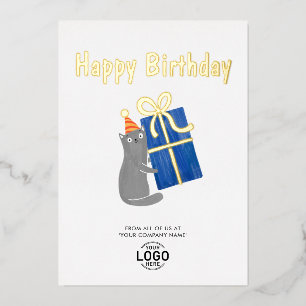 Add Logo Cute Cat Navy Blue Gift Business Birthday