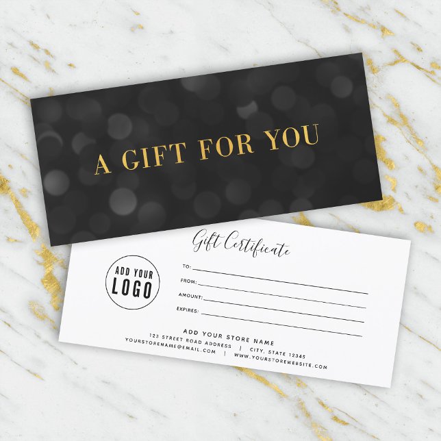 Add Logo Dark Bokeh Lights Gold Gift Certificate (Creator Uploaded)