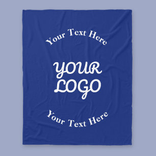 Add Logo Dark Navy Blue & White with Border Fleece Blanket