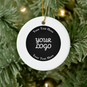 Add Logo Editable Black White Border Ceramic Ornament