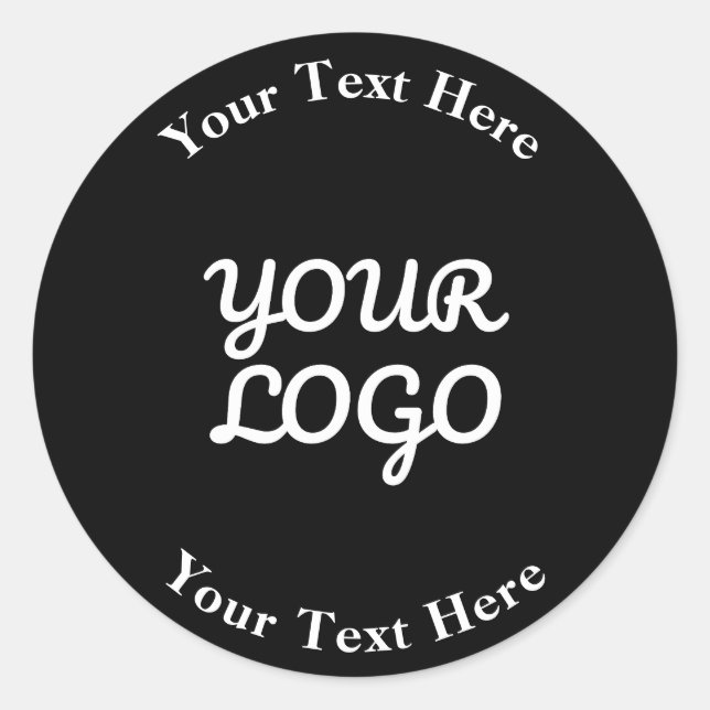 Add Logo Editable Black & White | Small Border Classic Round Sticker (Front)