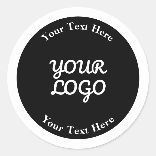 Add Logo Editable Black & White with Border Classic Round Sticker (Front)