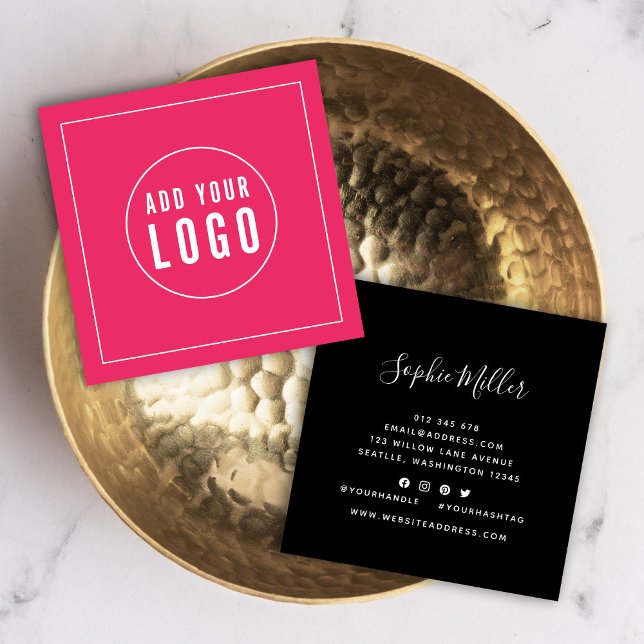 Add Logo Editable Colour White Border Social Media Square Business Card (Creator Uploaded)