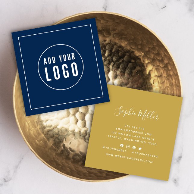 Add Logo Editable Colour White Border Social Media Square Business Card (Creator Uploaded)